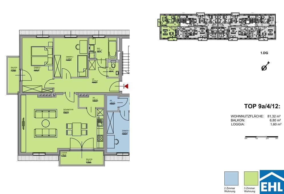 Attic apartment with balcony and loggia near main station