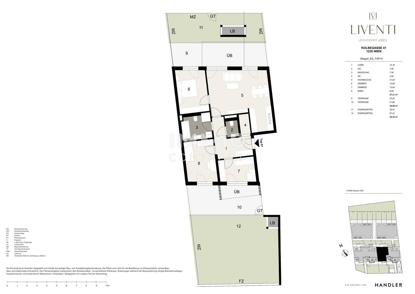 Garden apartment with two terraces and private garden areas