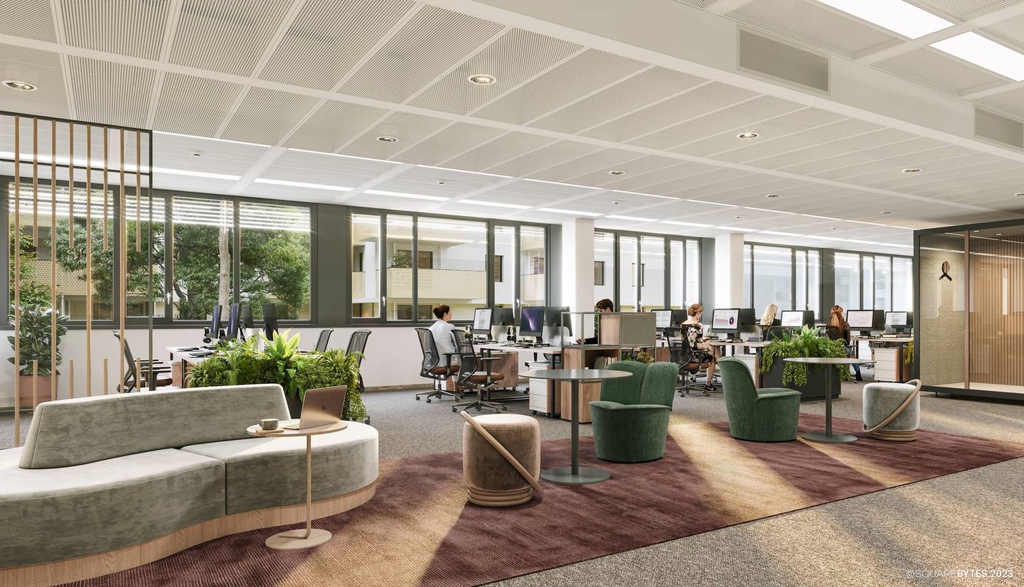 Office building with rooftop terrace and photovoltaics