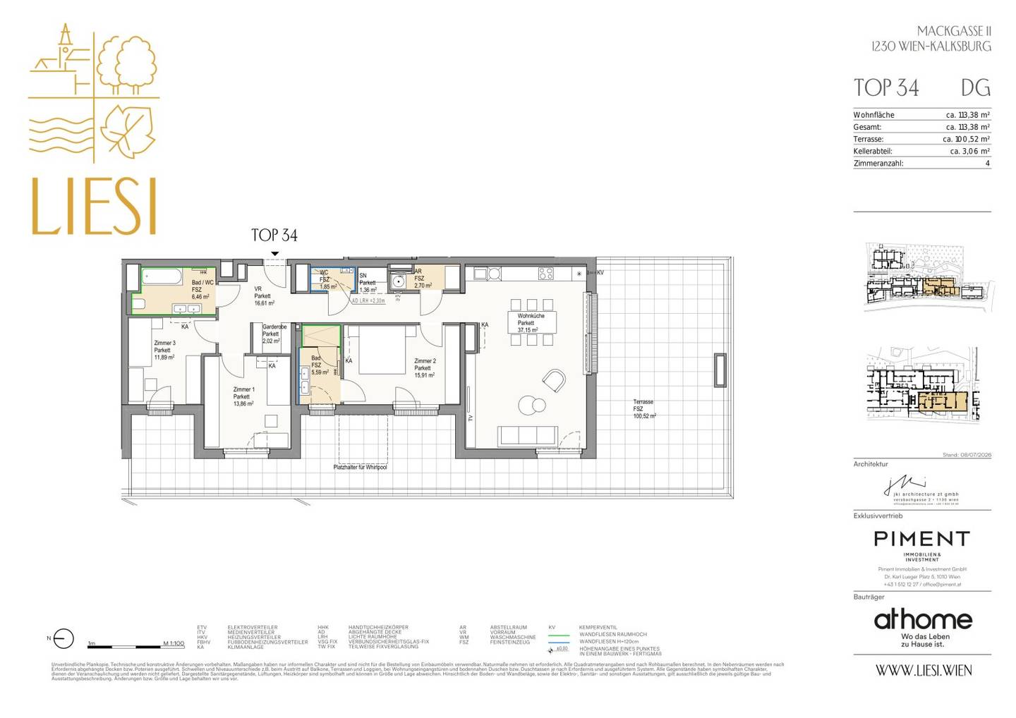 Penthouse apartment with southwest terrace and courtyard view