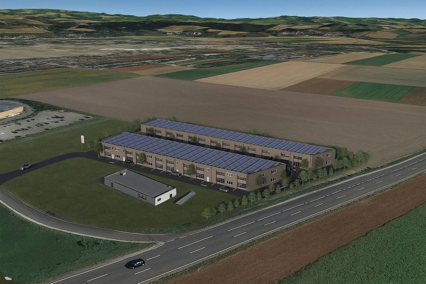 Halls in Gewerbepark Perg with district heating and connections