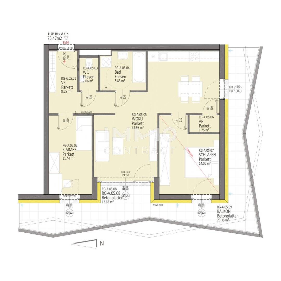 Apartment with balcony and loggia in the green centre