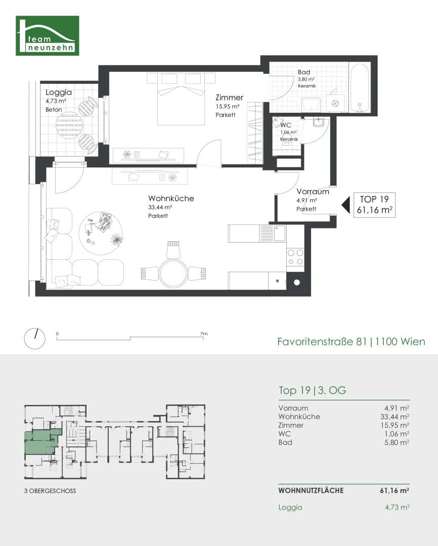 Bright 2 room apartment with loggia and fitted kitchen in Favoriten