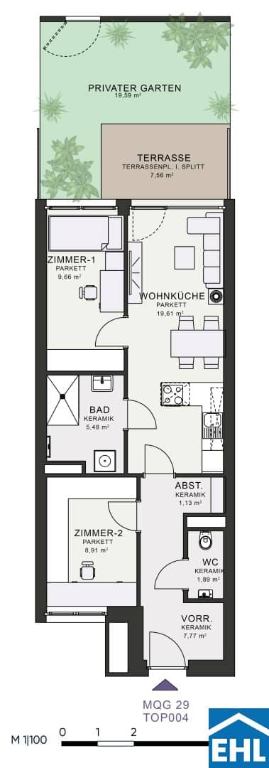 Helle Wohnung mit Balkon und Garten im Innenhof