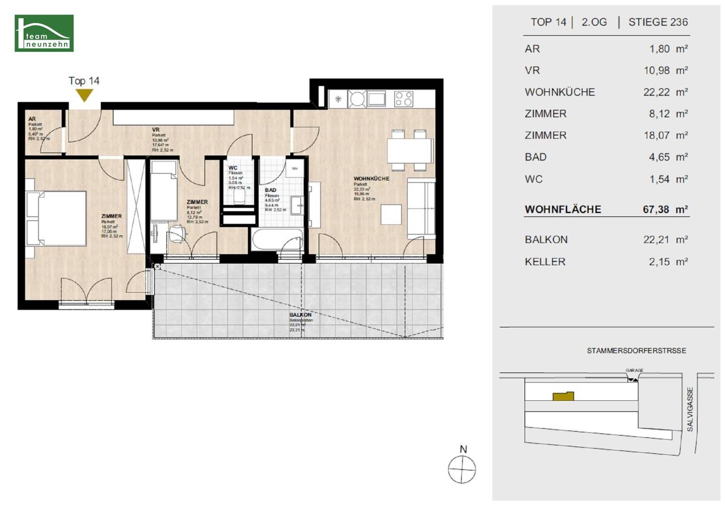 Apartment with balcony and fitted kitchen in green surroundings