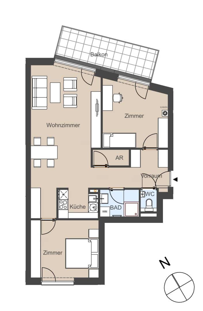 New build apartment with balcony and parquet flooring