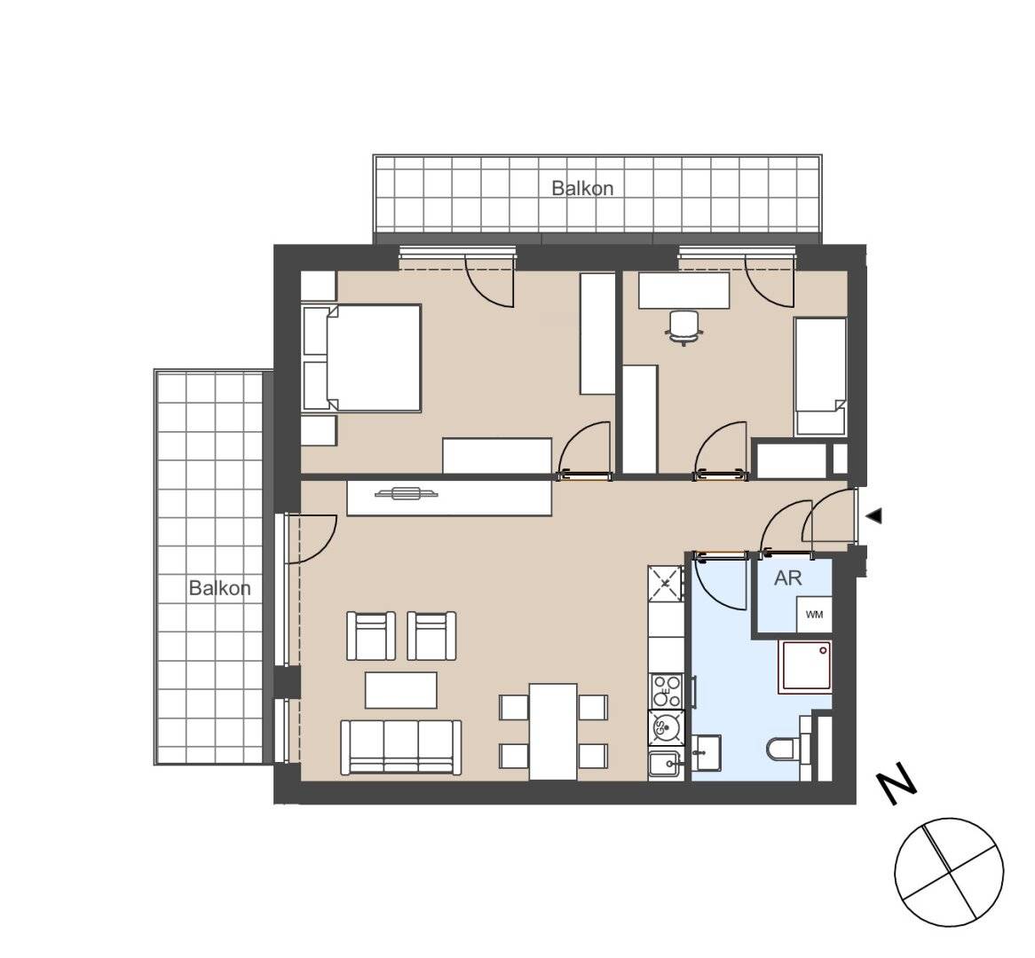 New build apartment with two balconies and parquet flooring