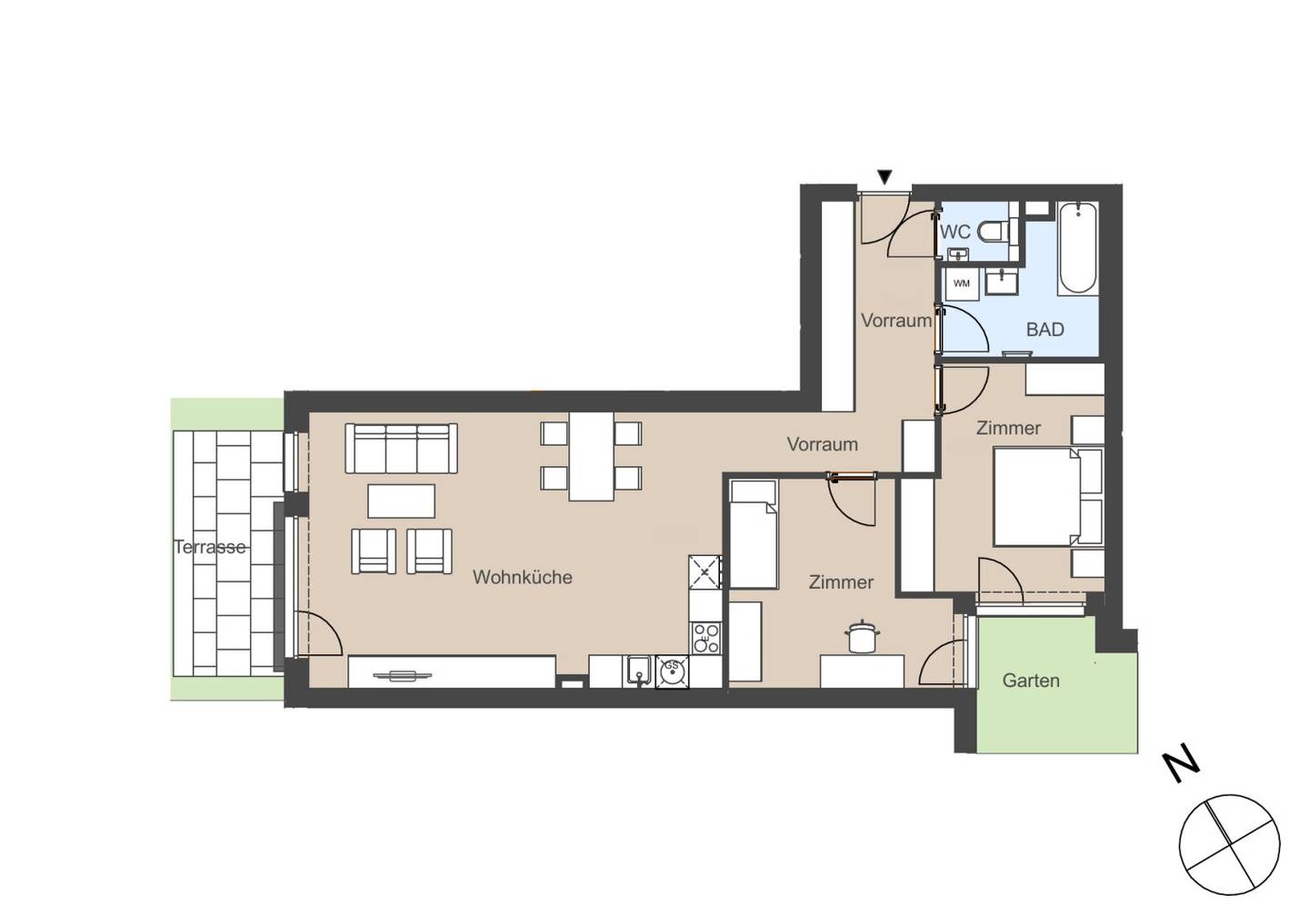 Ground floor apartment with garden and terrace