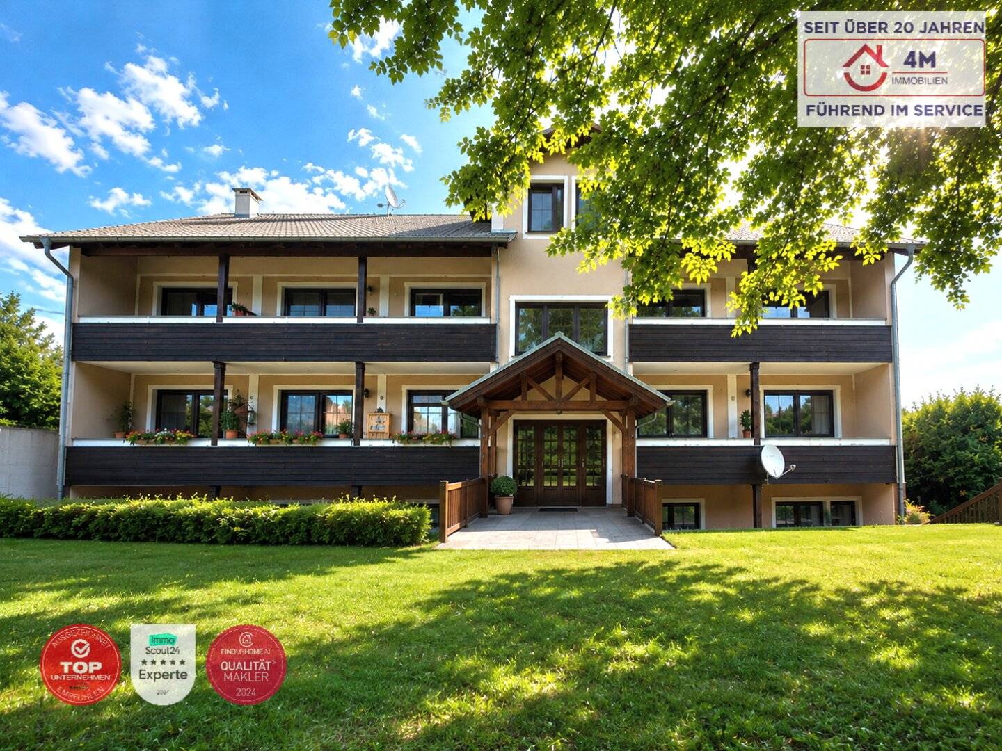 Sonniges Immobilienensemble mit Einfamilienhaus und Mehrparteienhaus