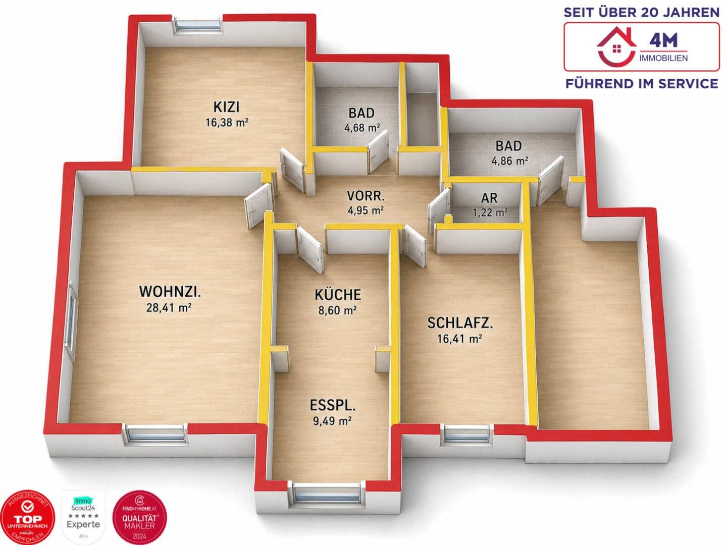 Helle Etagenwohnung mit Einbauküche und eigenem Parkplatz
