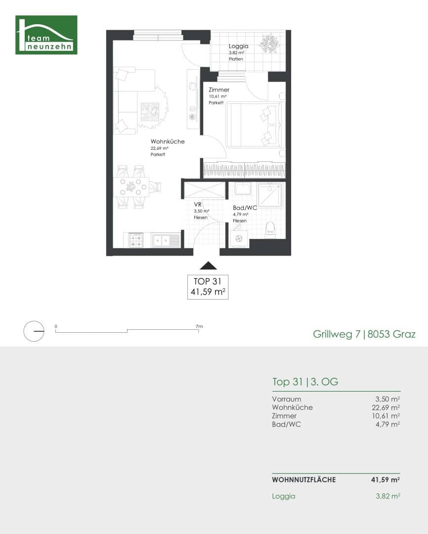 Apartment with loggia and fitted kitchen in Graz