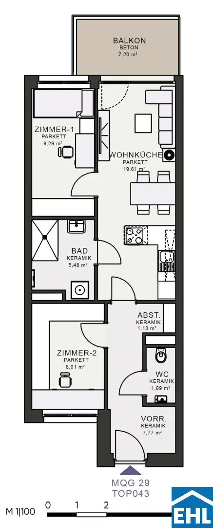 Apartment with balcony and parquet near Graz fair