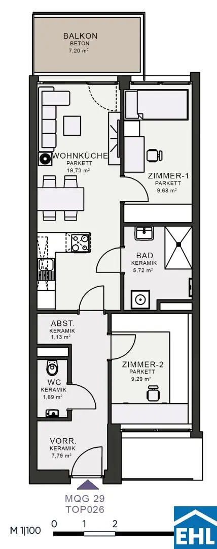 New build apartment with balcony and parquet flooring in Messequartier