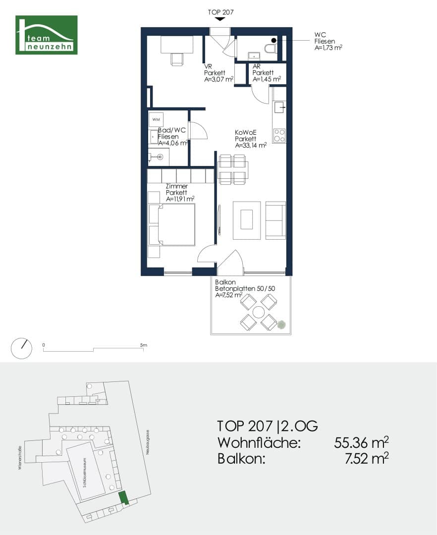 Apartment with balcony and fitted kitchen in quiet courtyard location