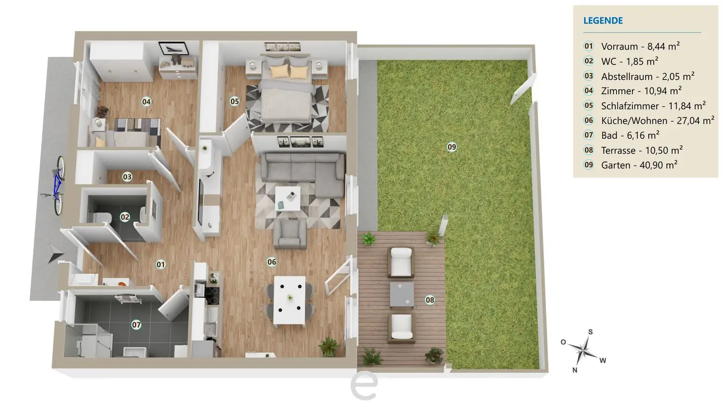 Wohnen wie in einer Ferienanlage - Erdgeschosswohnung 68,32m² mit Eigengarten und Tiefgaragenplatz