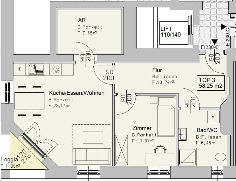 No commission! Subsidized, beautiful 2-room apartment with loggia in the Ankerhaus