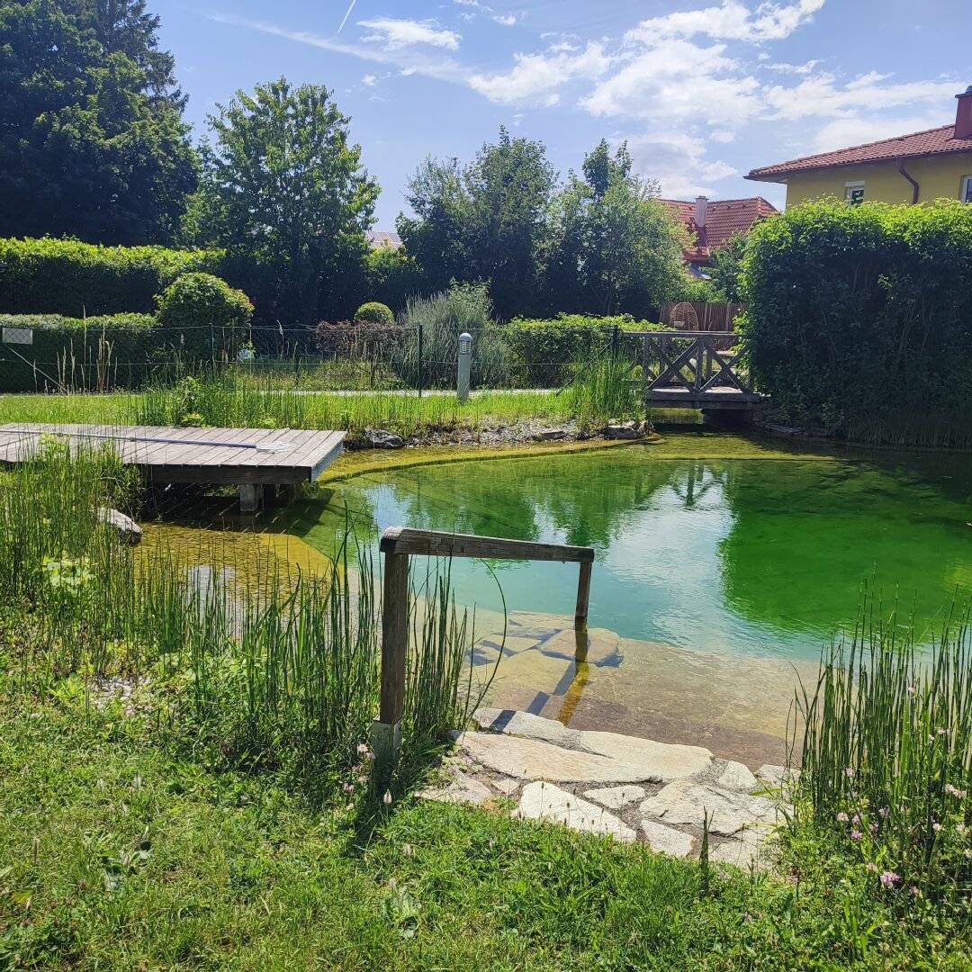 Exquisites Wohnen mit großzügiger Sonnen-Terrasse und Schwimmbiotop