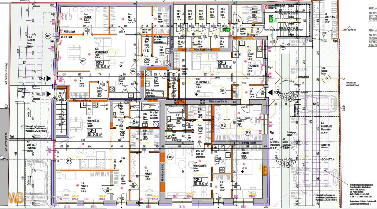 Erstbezug, 68m² WFL, 30m² Wohnküche, SZ, PKW-Stellplatz optional