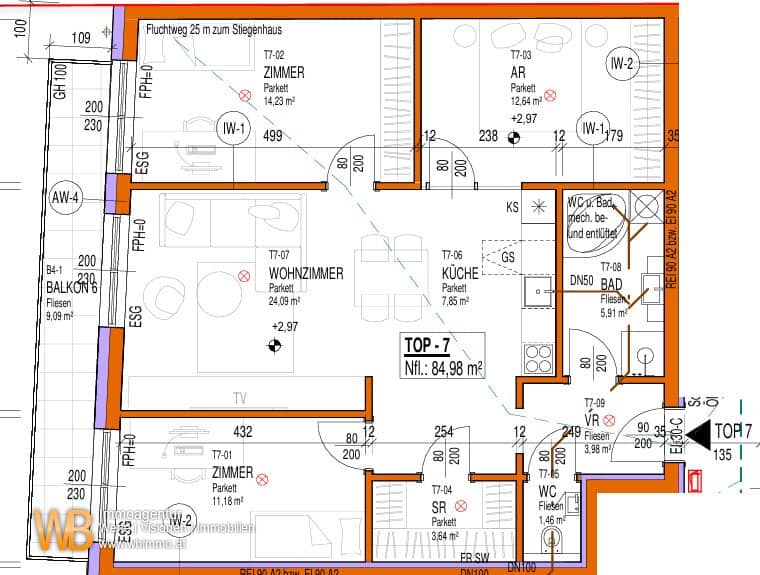 Erstbezug Südwest-Ausrichtung, 85m² WFL + Balkon 9m², 24m² WZ mit offener Küche &amp; 3 Zimmer, 60m² PKW-Stellplatz