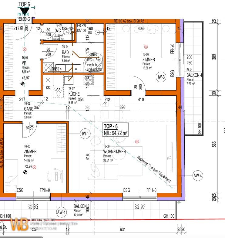 Erstbezug mit 94m² WFL + 2 Balkonen 18m², gr. Wohnküche &amp; 2 Zimmer, 60m² PKW-Stellplatz