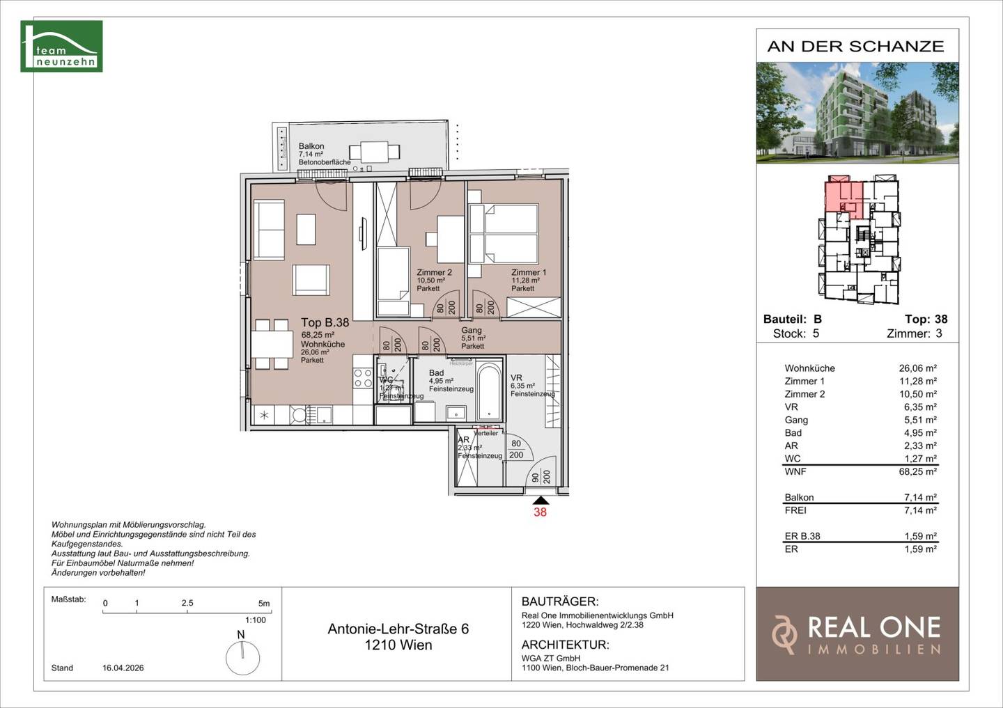 An der Schanze, Investor first occupancy near Kagran U1 and Alte Donau, completion end of 2026