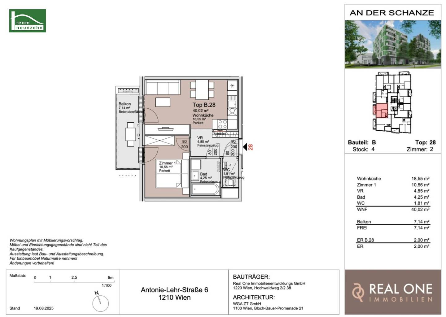 An der Schanze, investor first occupancy near Kagran U1 and Alte Donau, completion end of 2026