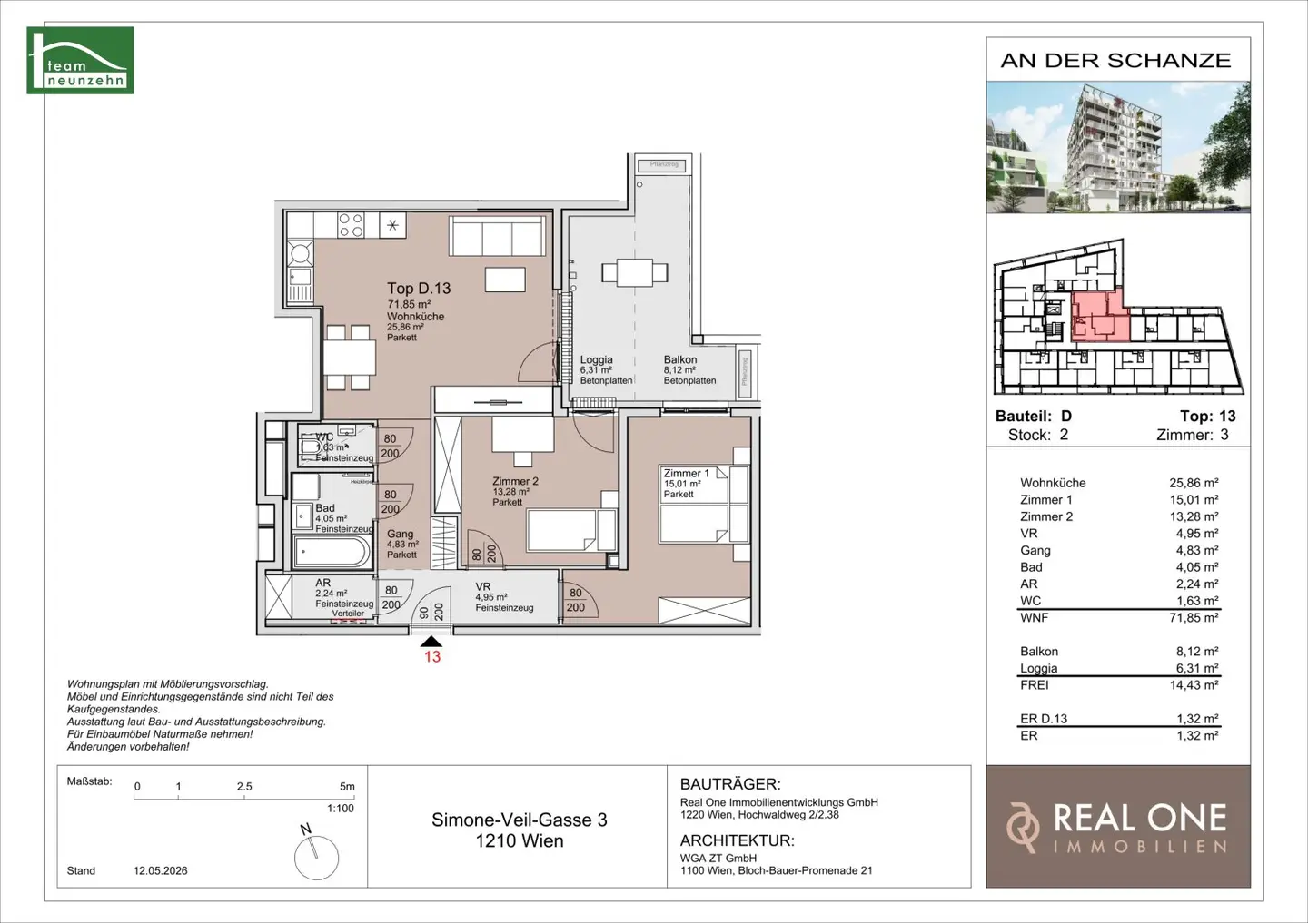 An der Schanze, Investor first occupancy near Kagran U1 and Alte Donau, Completion end of 2026