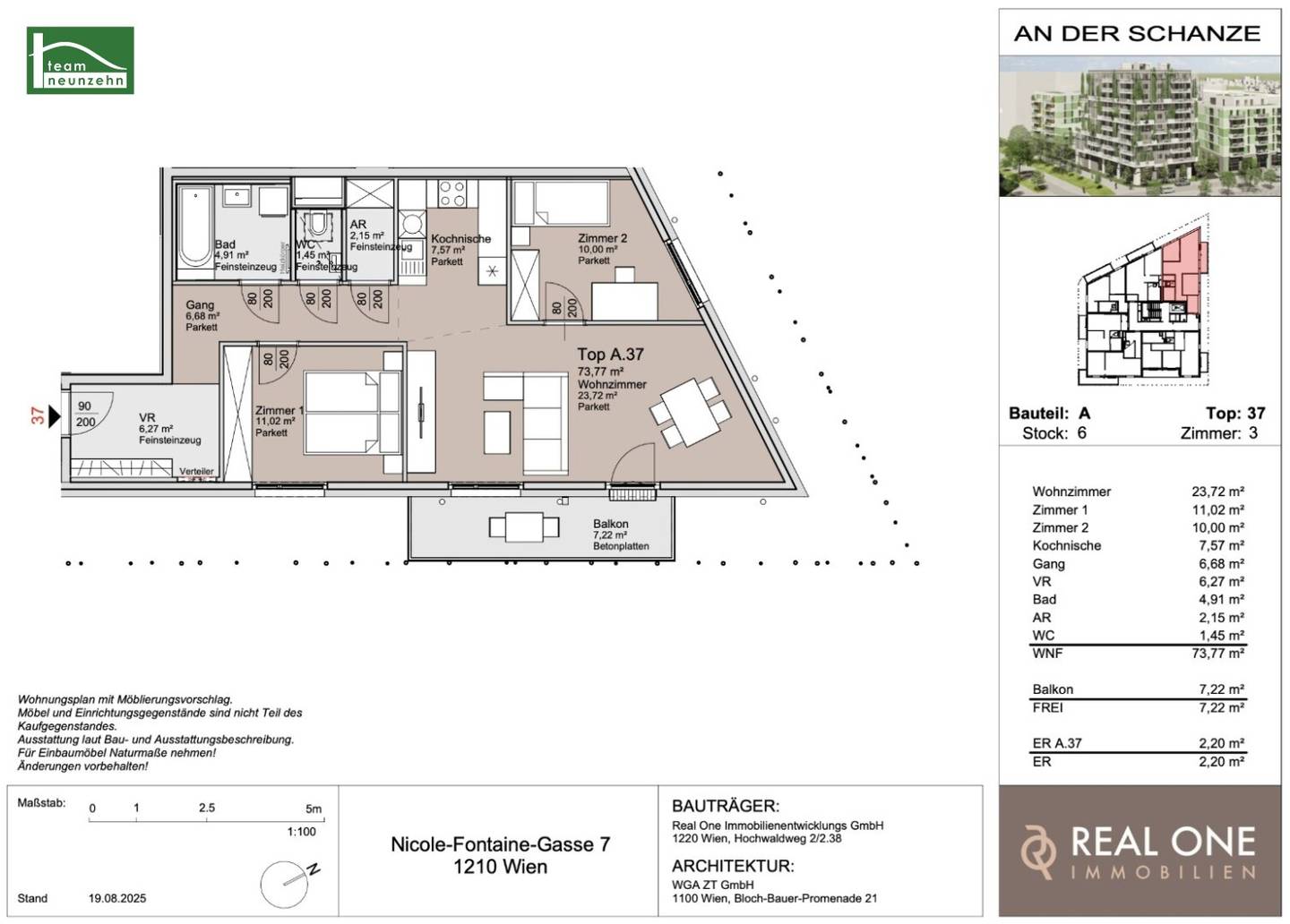 An der Schanze, Investor first occupancy near Kagran U1 and Alte Donau, Completion end of 2026