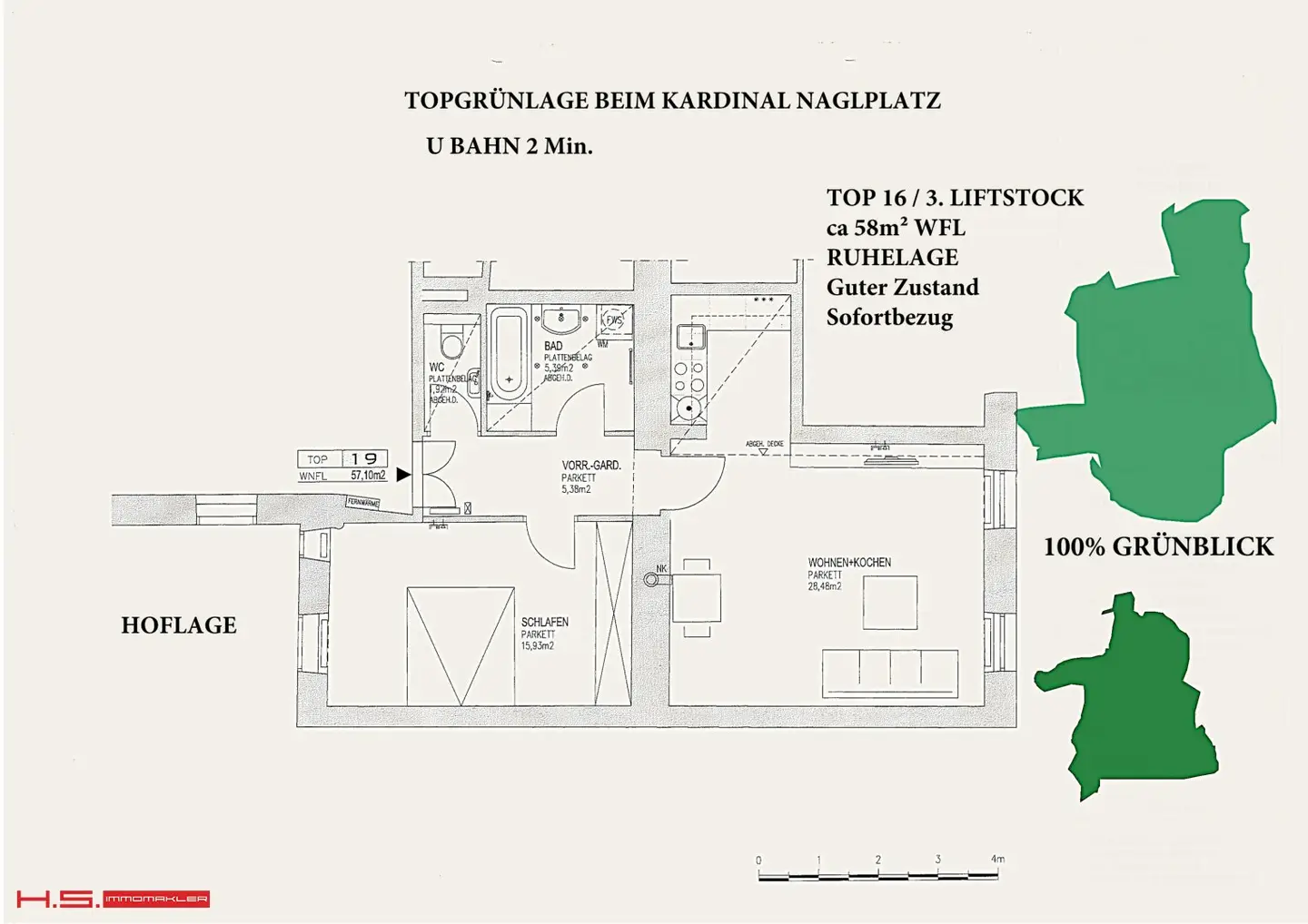TOPANBGEBOT - GRÜNRUHELAGE - KARDINAL NAGL PLATZ - U3 - 3.LIFTSTOCK - RENOVIERTES STILHAUS - 2 ZIMMER + NR