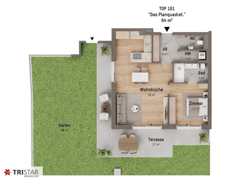Modern garden apartment in 1220 Vienna: First occupancy with terrace and solar energy