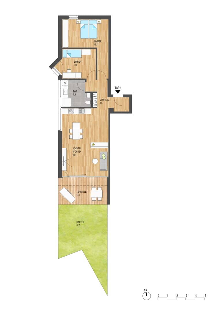 Kramsach Top 01: Exklusive 3-Zimmer-Gartenwohnung in Neubau-Anlage | Private Grünfläche