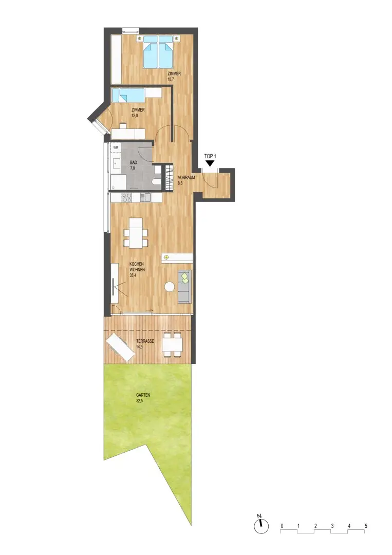 Kramsach Top 01: Exclusive 3-room garden apartment in new build complex | Private green area