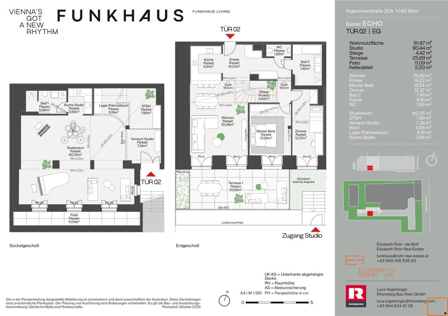 FUNKHAUS Garden Apartment with Large Terrace and Studio Character Ceiling height over 4 meters
