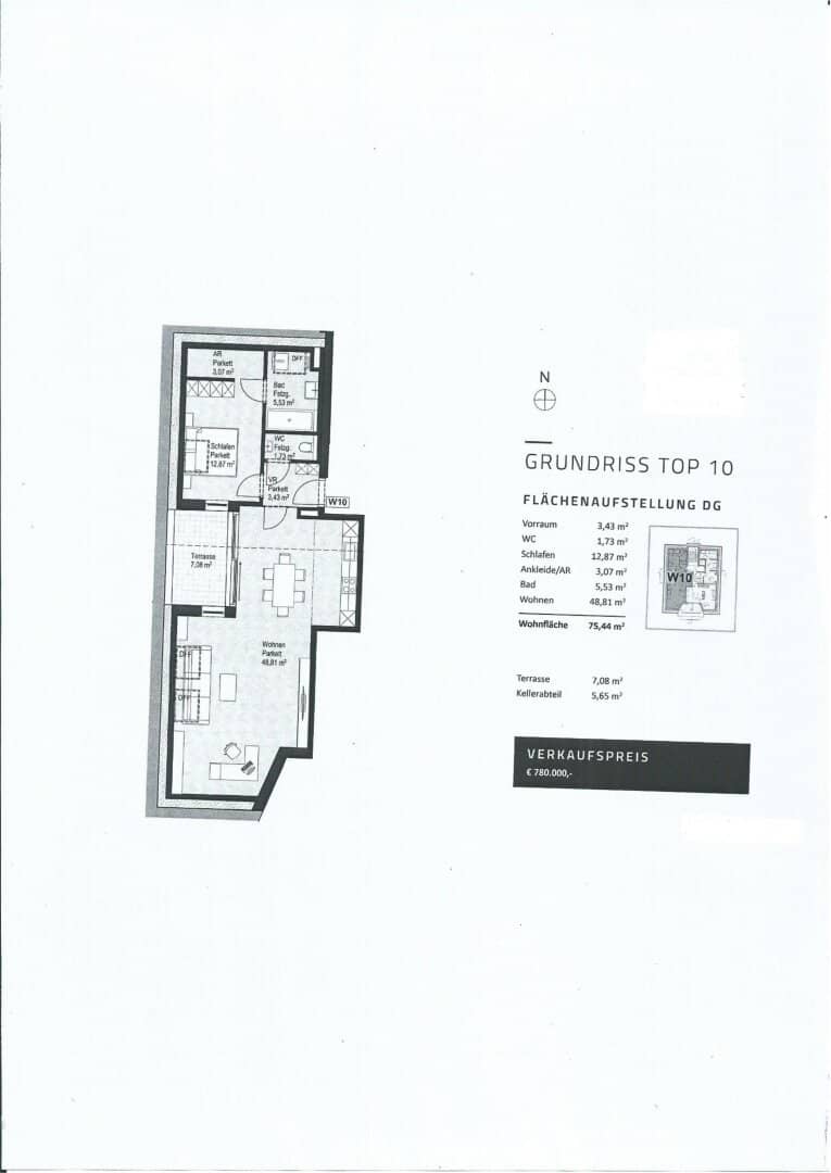 Plan - Exklusive 2 Zimmer Dachgeschosswohnung mit Aufzug und Balkon in generalsanierter Ceconi-Villa Kauf Elisabeth-Vorstadt Salzburg