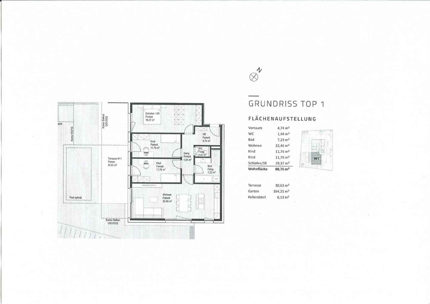 Plan - 4 Zimmer Gartenwohnung mit großer Terrasse am Fuße des Gaisbergs Kauf Parsch Salzburg