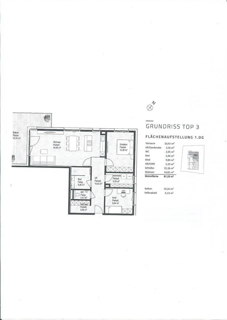 Plan - Wohnen am Fuße des Gaisberges - 3 Zimmer Wohnung mit großem Balkon Kauf Parsch Salzburg