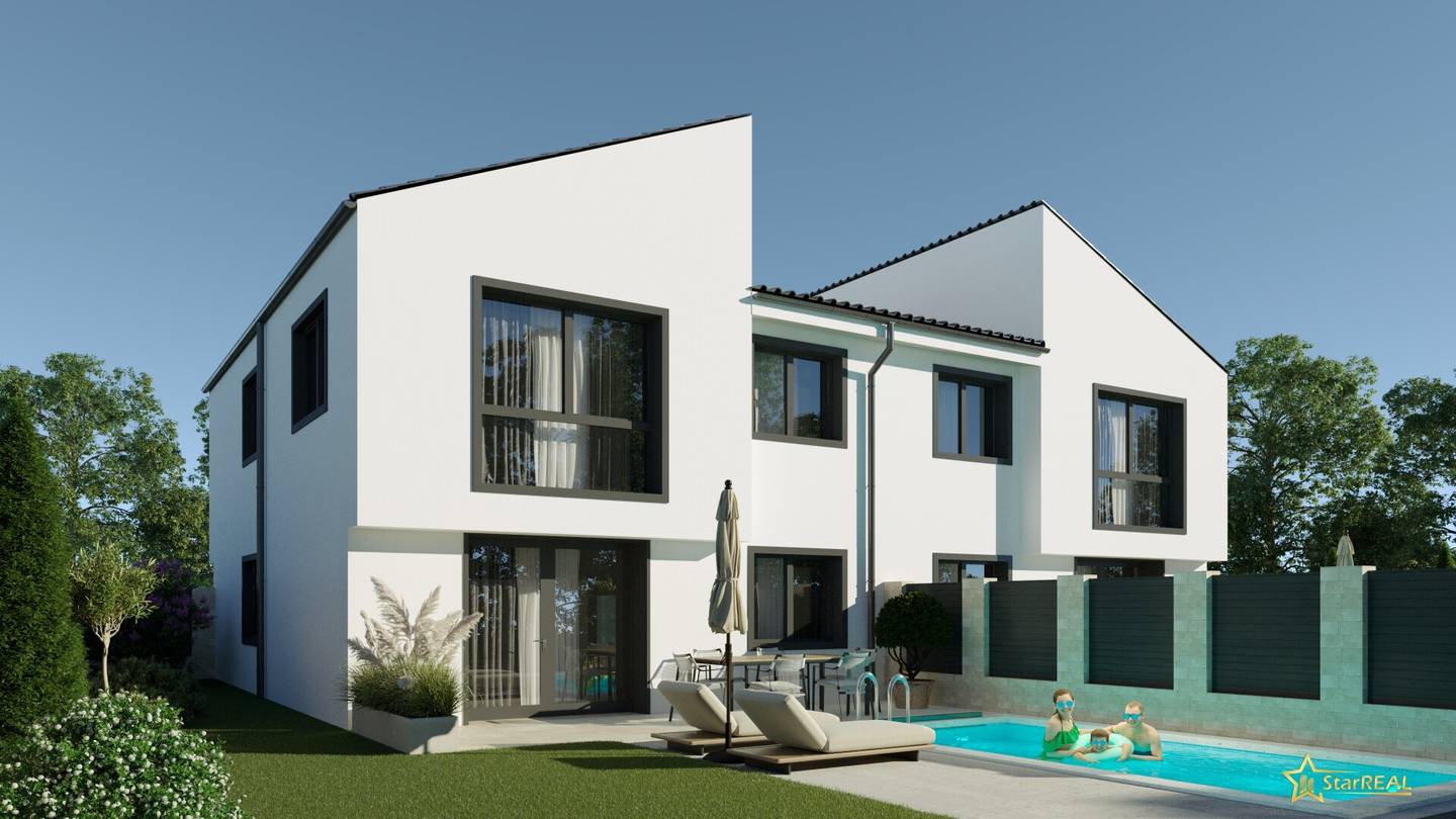 Luxurious architect-designed house with swimming pool, solid brick construction, air conditioning provision, commission-free for the buyer