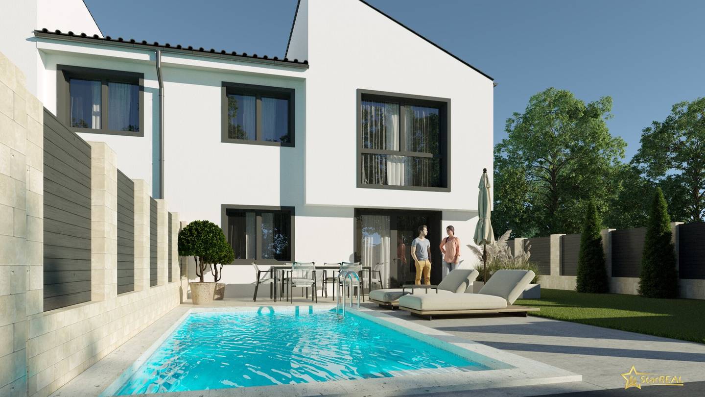 Luxurious architect-designed house with swimming pool, solid brick construction, air conditioning provision, commission-free for the buyer
