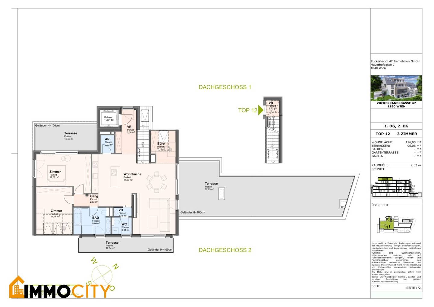 Breathtaking panoramic view, luxurious 3.5 room attic apartment with 96 m² roof terrace