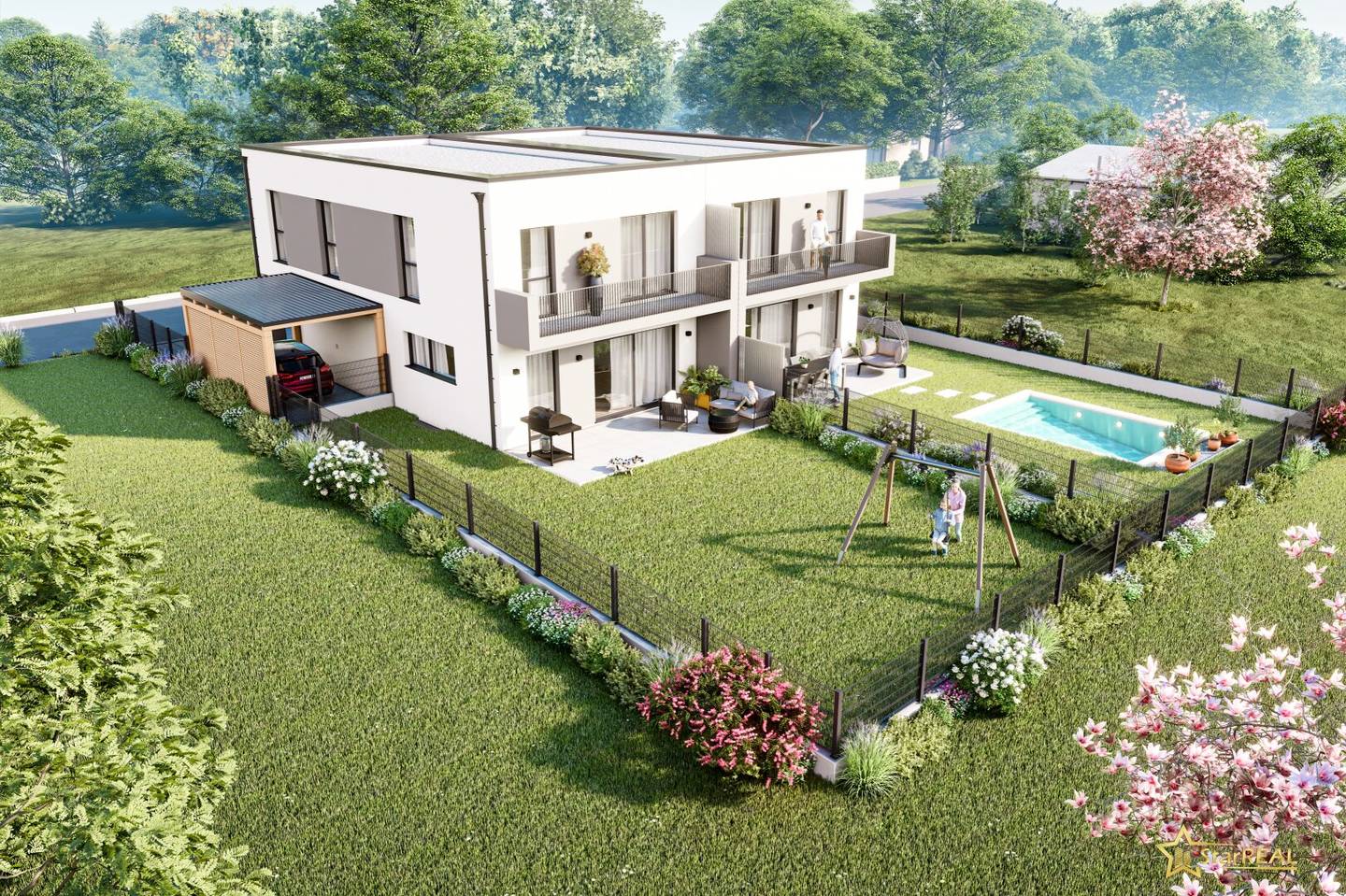 207 m² usable area 5 rooms cellar balcony terrace carport and large garden brick quality with stunning green view