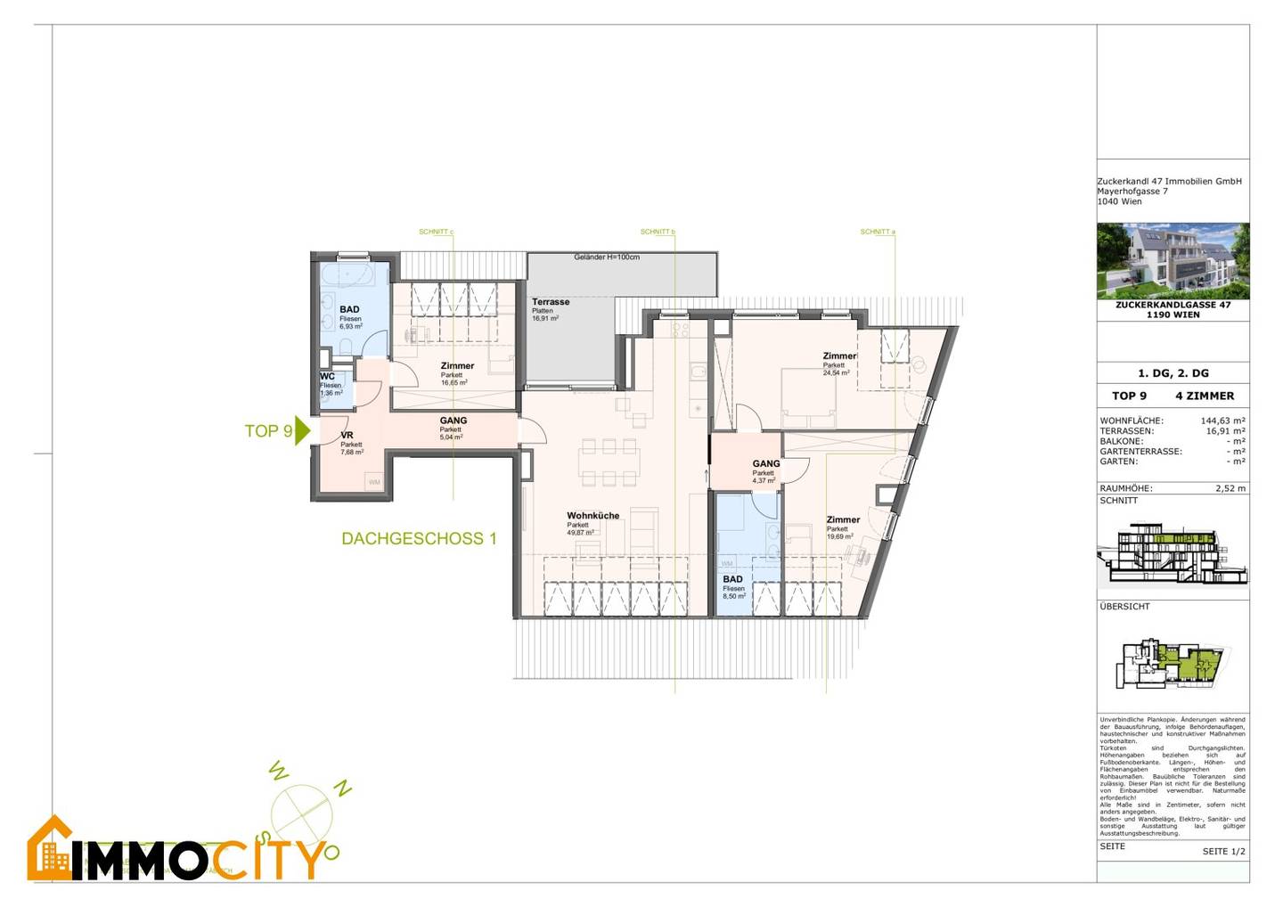 Dreamlike attic apartment with perfect layout: 4 room apartment with 17 m² terrace, first occupancy, luxurious new build with first class fittings and garage
