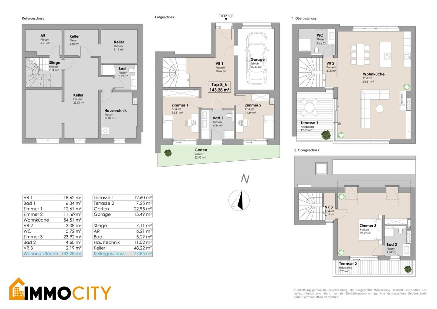 Exclusive family dream! Sunny 4-room terraced house with garden, terrace, cellar and garage