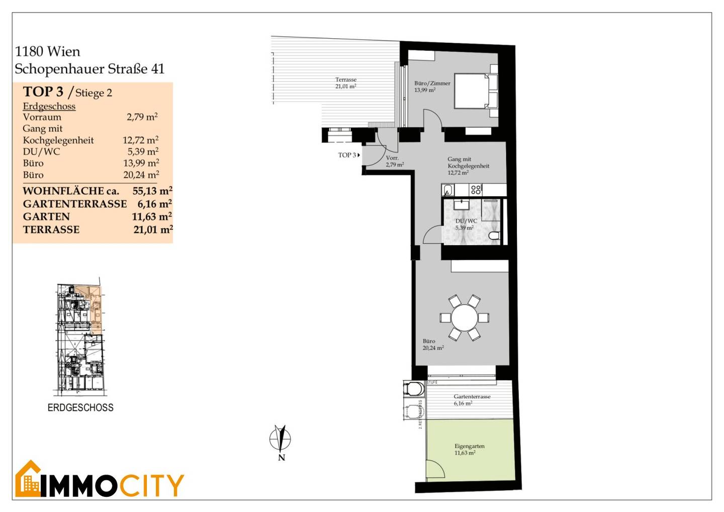 Neue Gartentraum Top 3 im Erdgeschoß, 2 Zimmer, Erstbezugswohnung, 55,13 m² + 27,17 m² Terrasse und 11,63 m² Garten im 18. Bezirk in der Nähe Währinger Schubertpark!