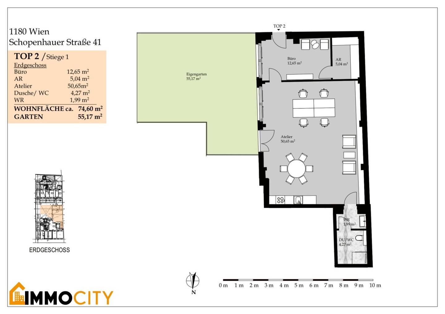 Neue Gartentraum/Atelier Top 2 im Erdgeschoß, 2 Zimmer, Erstbezugswohnung, 74,60 m² + XL Garten 55 m² im 18. Bezirk in der Nähe Währinger Schubertpark!