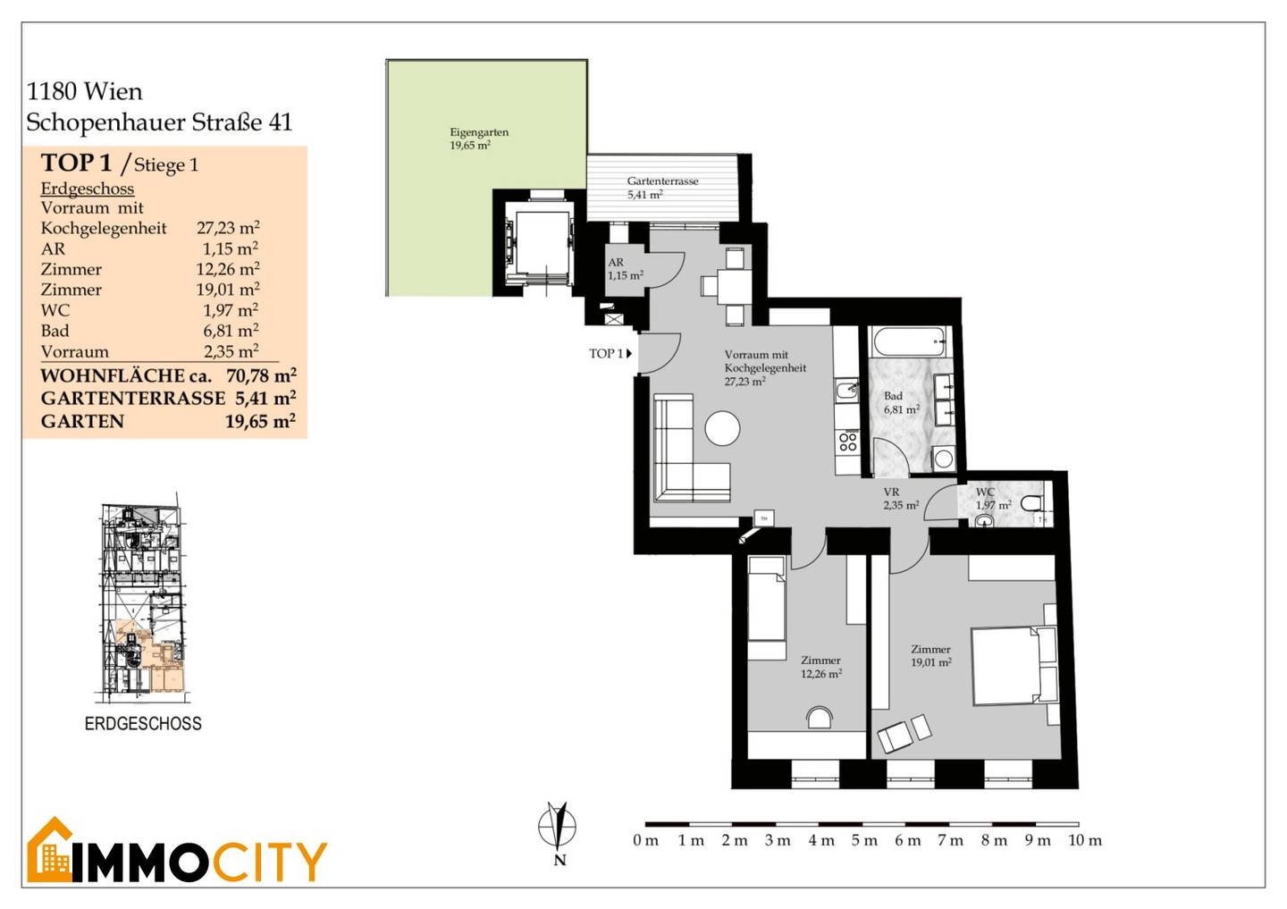 Neue Gartentraum Top 1 im Erdgeschoß, 2,5 Zimmer, Erstbezugswohnung, 70,78 m² + 19,65 m² Garten im 18. Bezirk in der Nähe Währinger Schubertpark!