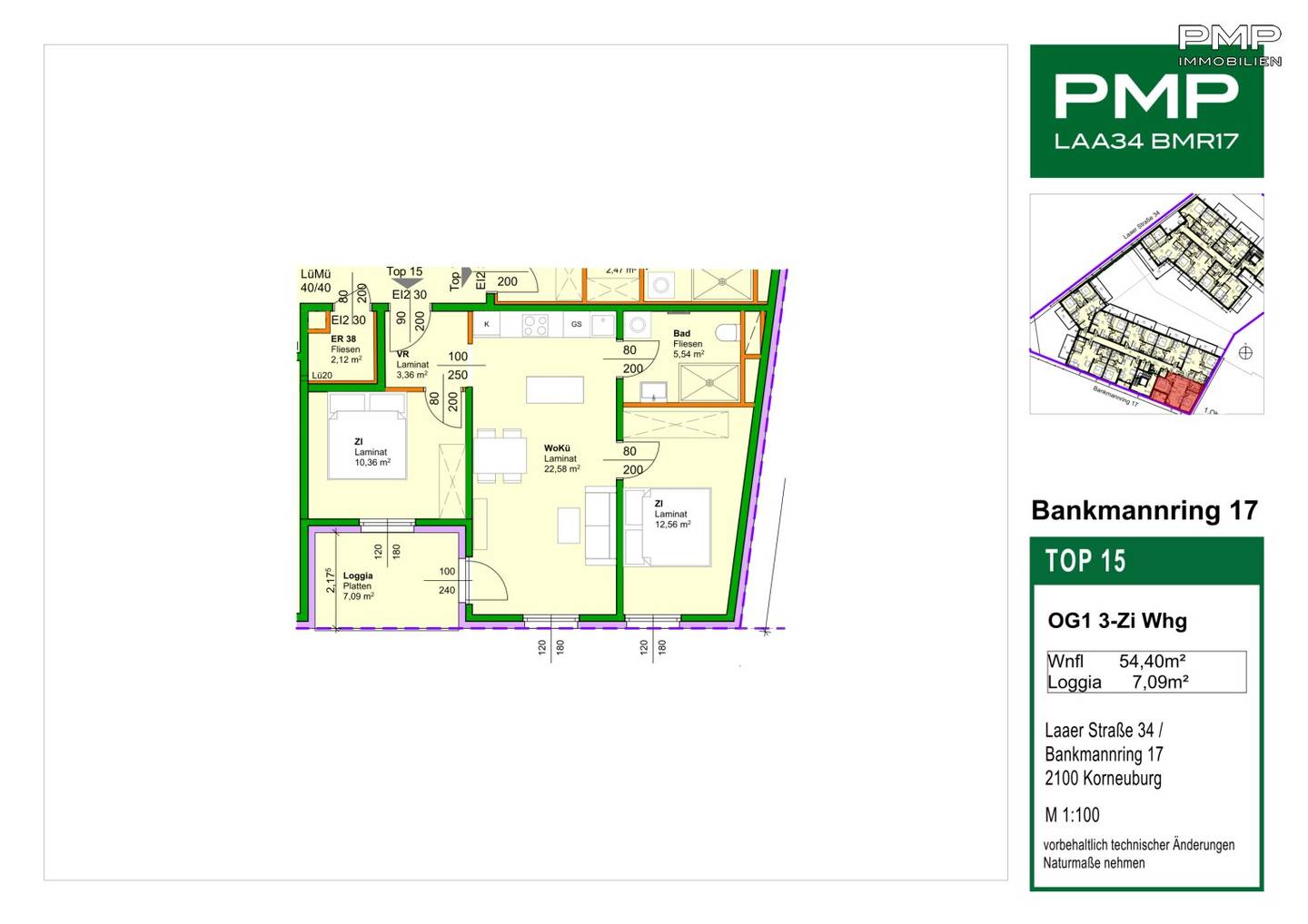 Perfectly laid out three room apartment in the center of Korneuburg