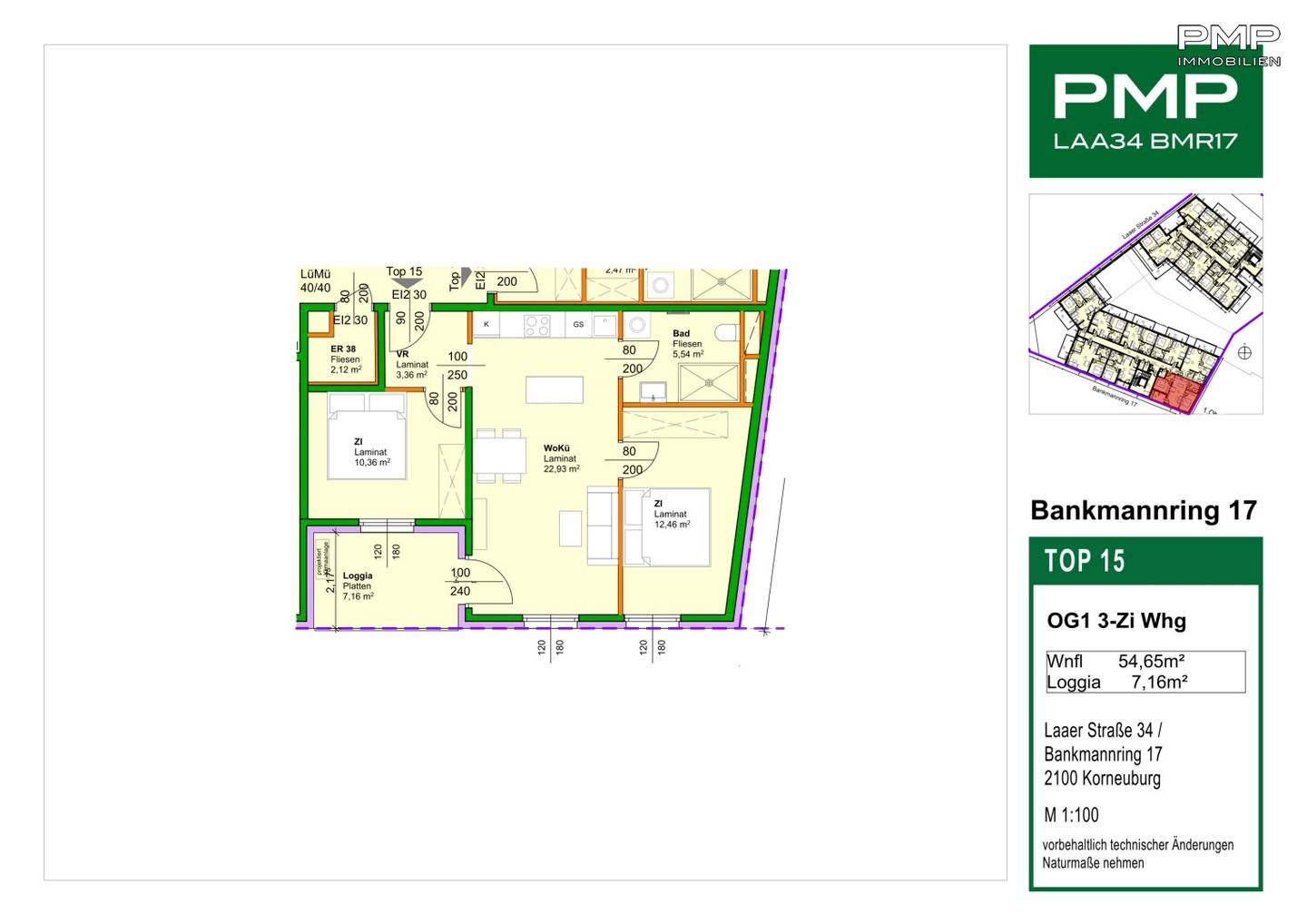 Perfectly laid out three room apartment in the center of Korneuburg