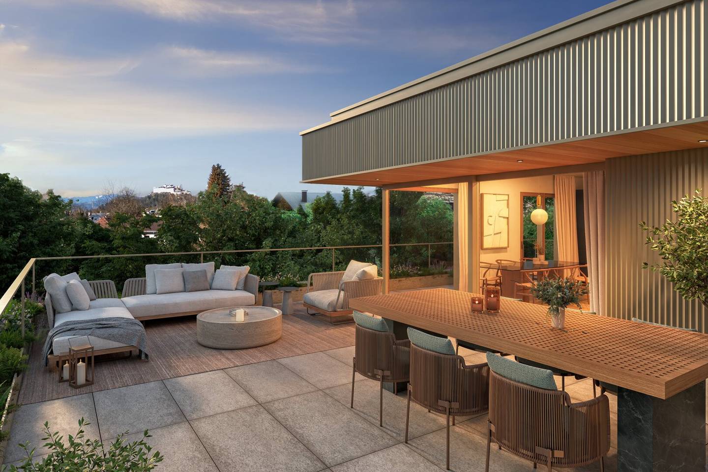 First occupancy top location Aigen: Light-filled penthouse with generous terraces, direct lift access and fortress view.