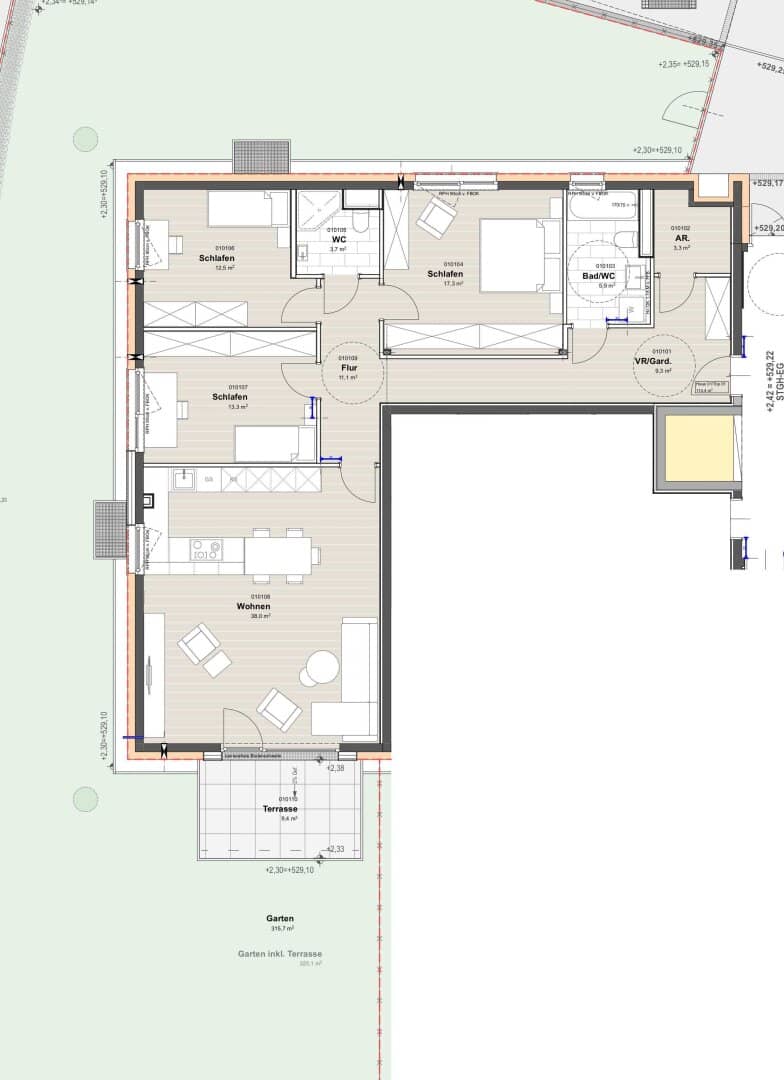 Bezugsfertig - großzügige 4 Zimmer Erstbezugs-Gartenwohnung im Ortszentrum von Hallwang!