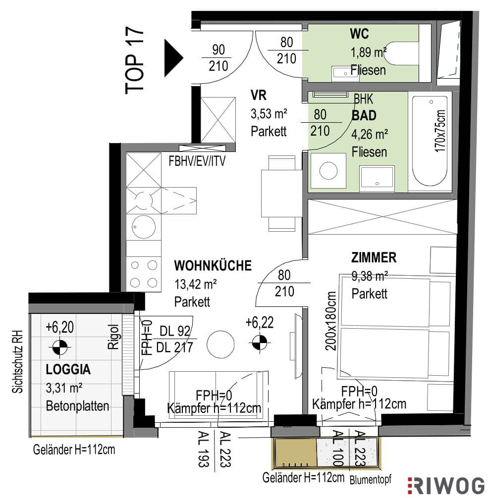 First occupancy with loggia | 3rd floor | 2-room new build | East orientation | District heating | facade greening | underground parking space optional | sustainable residential project error? Note: keep in mind not to include extraneous text.
